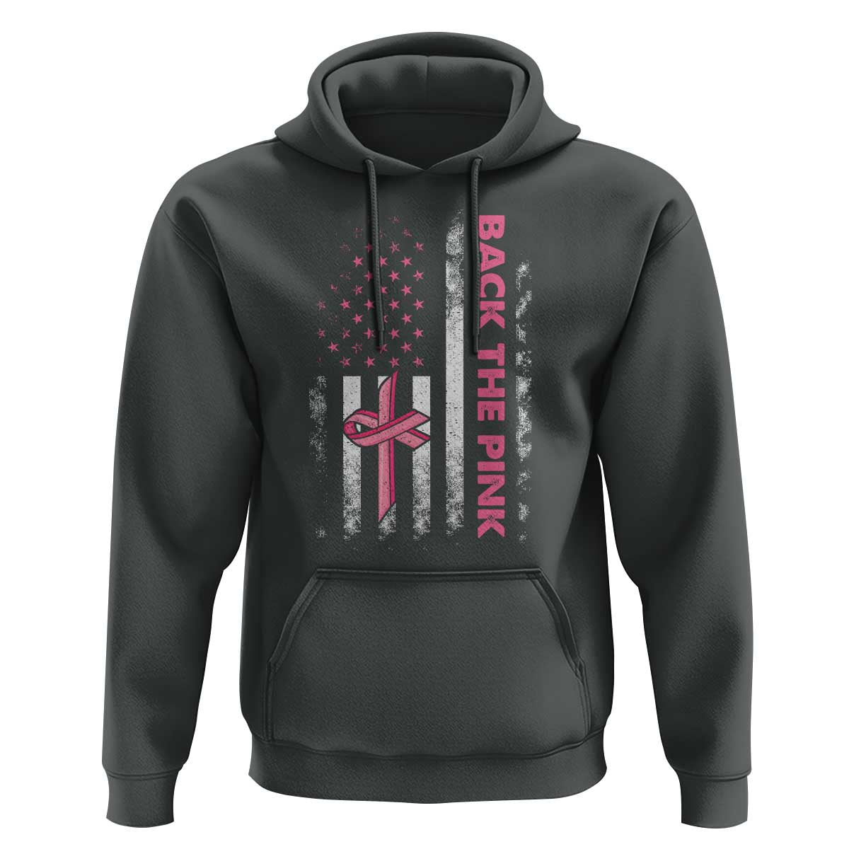 Breast Cancer Awareness Hoodie Back The Pink Warrior American Flag - Wonder Print Shop