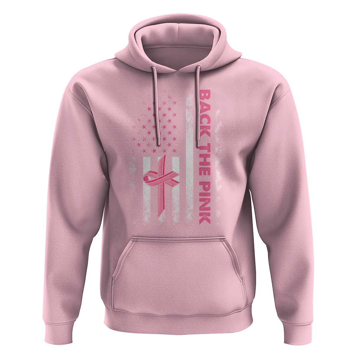 Breast Cancer Awareness Hoodie Back The Pink Warrior American Flag - Wonder Print Shop