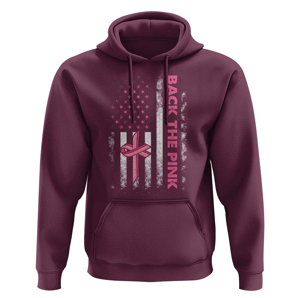 Breast Cancer Awareness Hoodie Back The Pink Warrior American Flag - Wonder Print Shop