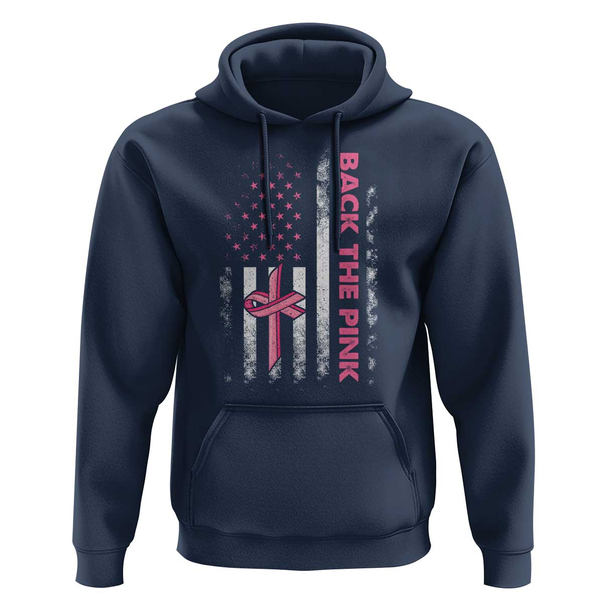 Breast Cancer Awareness Hoodie Back The Pink Warrior American Flag - Wonder Print Shop