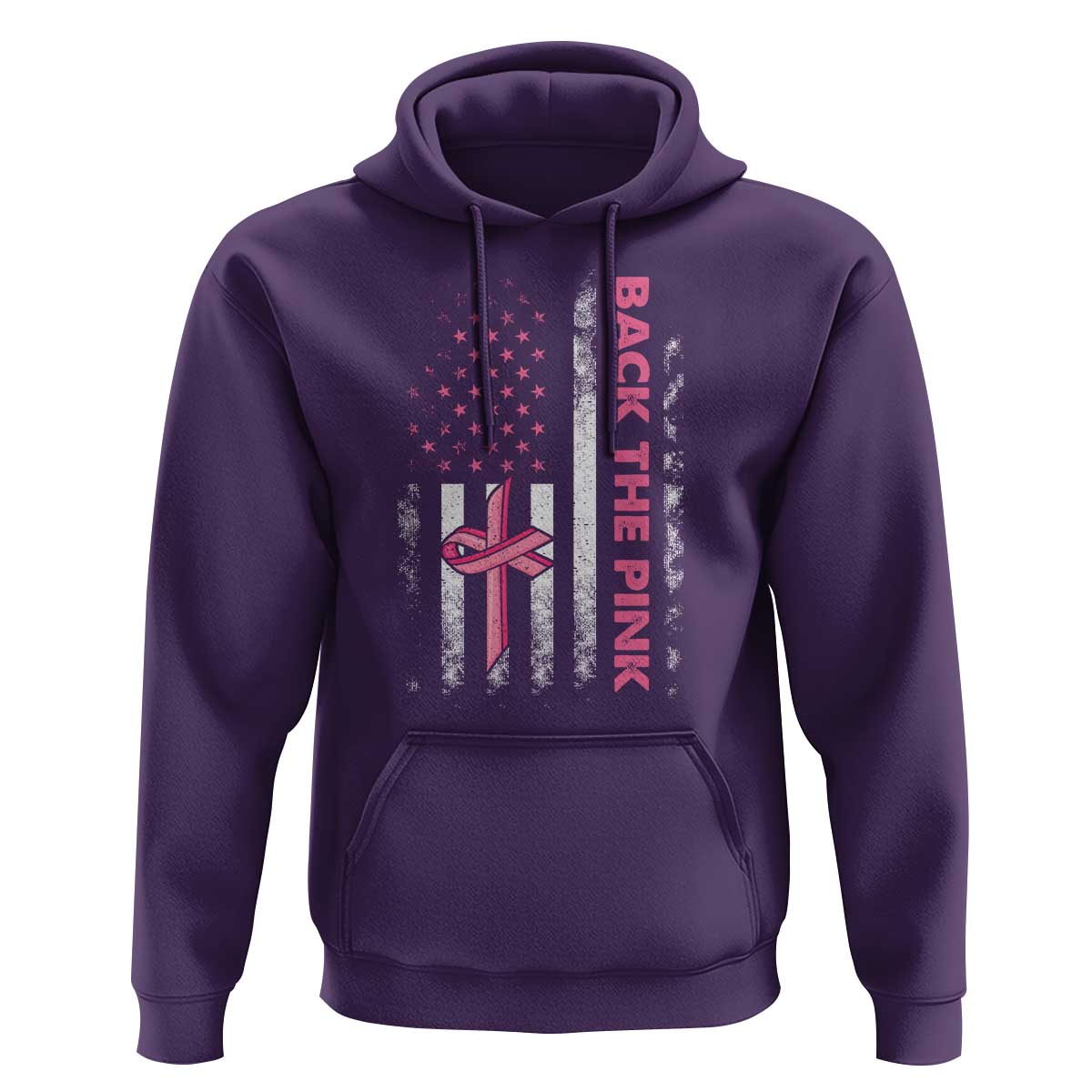 Breast Cancer Awareness Hoodie Back The Pink Warrior American Flag - Wonder Print Shop