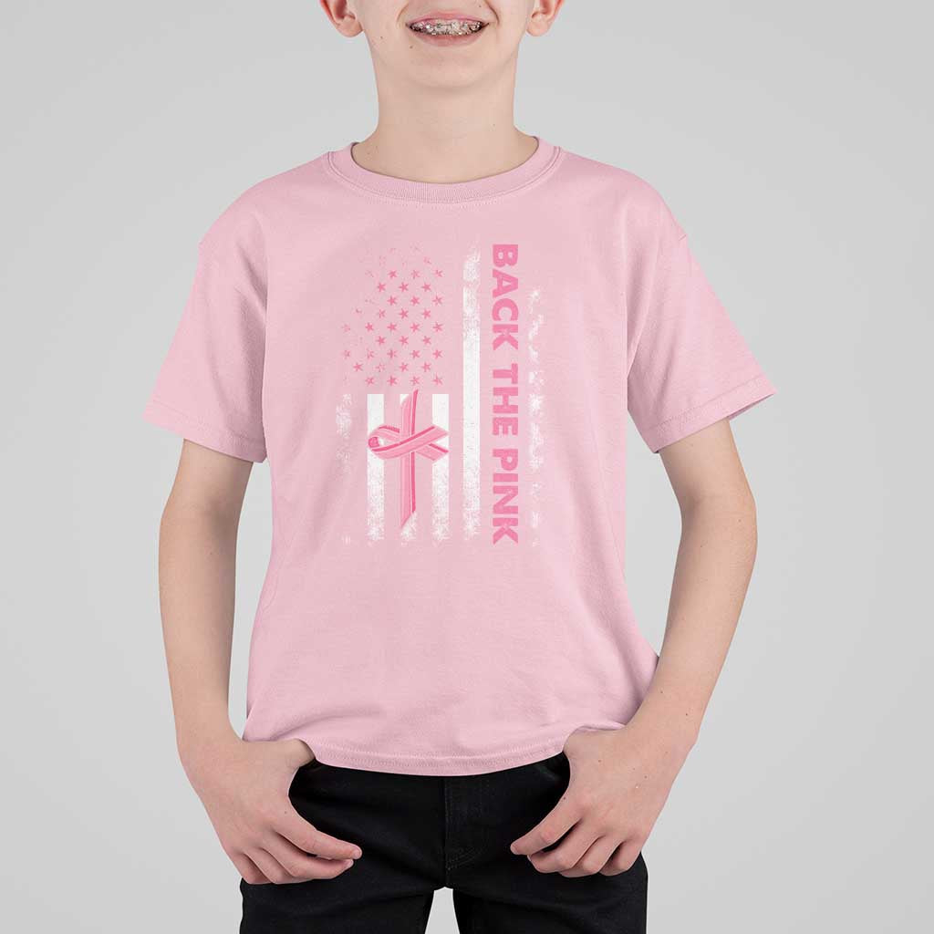 Breast Cancer Awareness T Shirt For Kid Back The Pink Warrior American Flag - Wonder Print Shop
