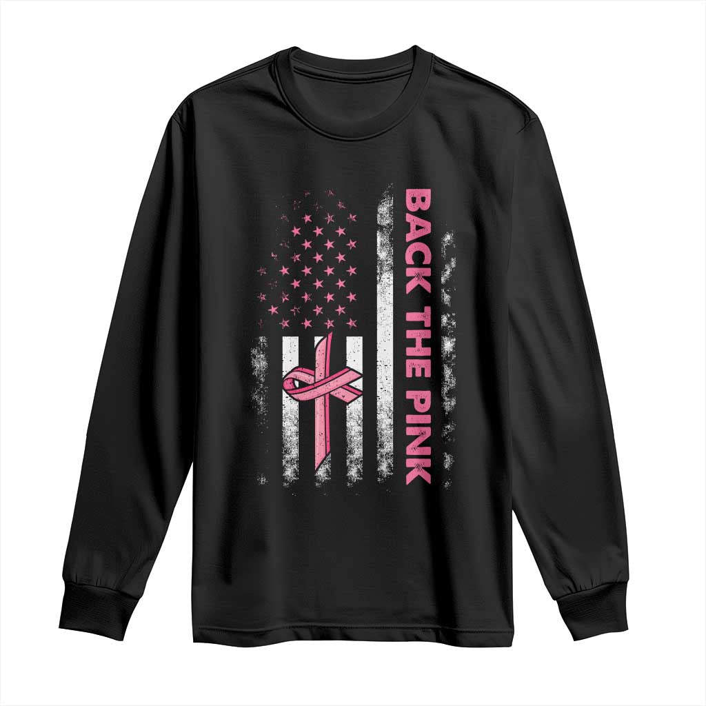 Breast Cancer Awareness Long Sleeve Shirt Back The Pink Warrior American Flag - Wonder Print Shop