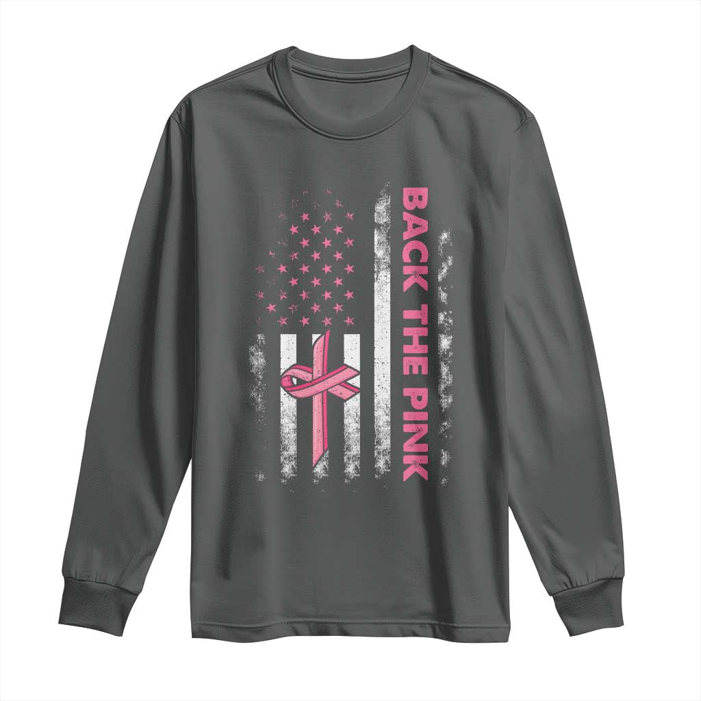 Breast Cancer Awareness Long Sleeve Shirt Back The Pink Warrior American Flag - Wonder Print Shop