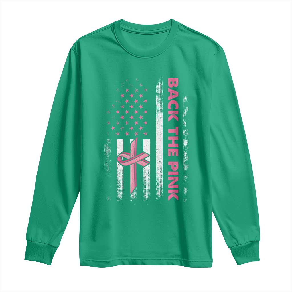 Breast Cancer Awareness Long Sleeve Shirt Back The Pink Warrior American Flag - Wonder Print Shop