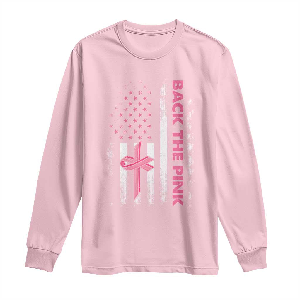 Breast Cancer Awareness Long Sleeve Shirt Back The Pink Warrior American Flag - Wonder Print Shop