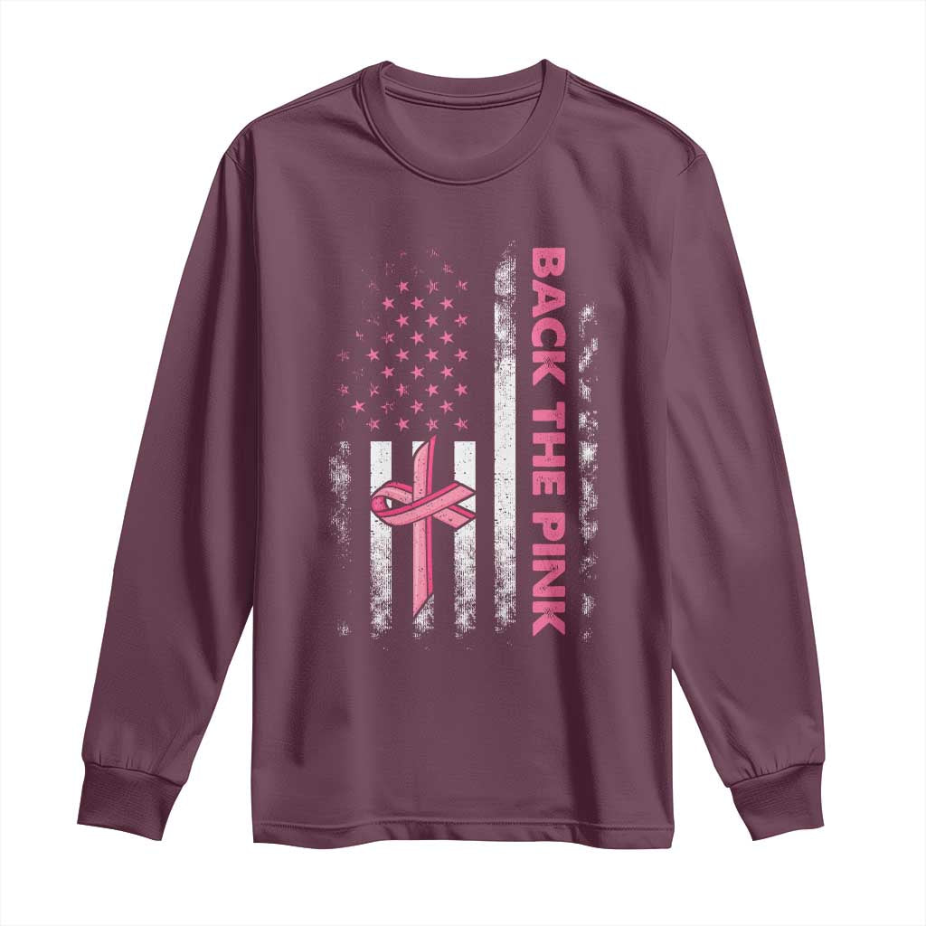 Breast Cancer Awareness Long Sleeve Shirt Back The Pink Warrior American Flag - Wonder Print Shop