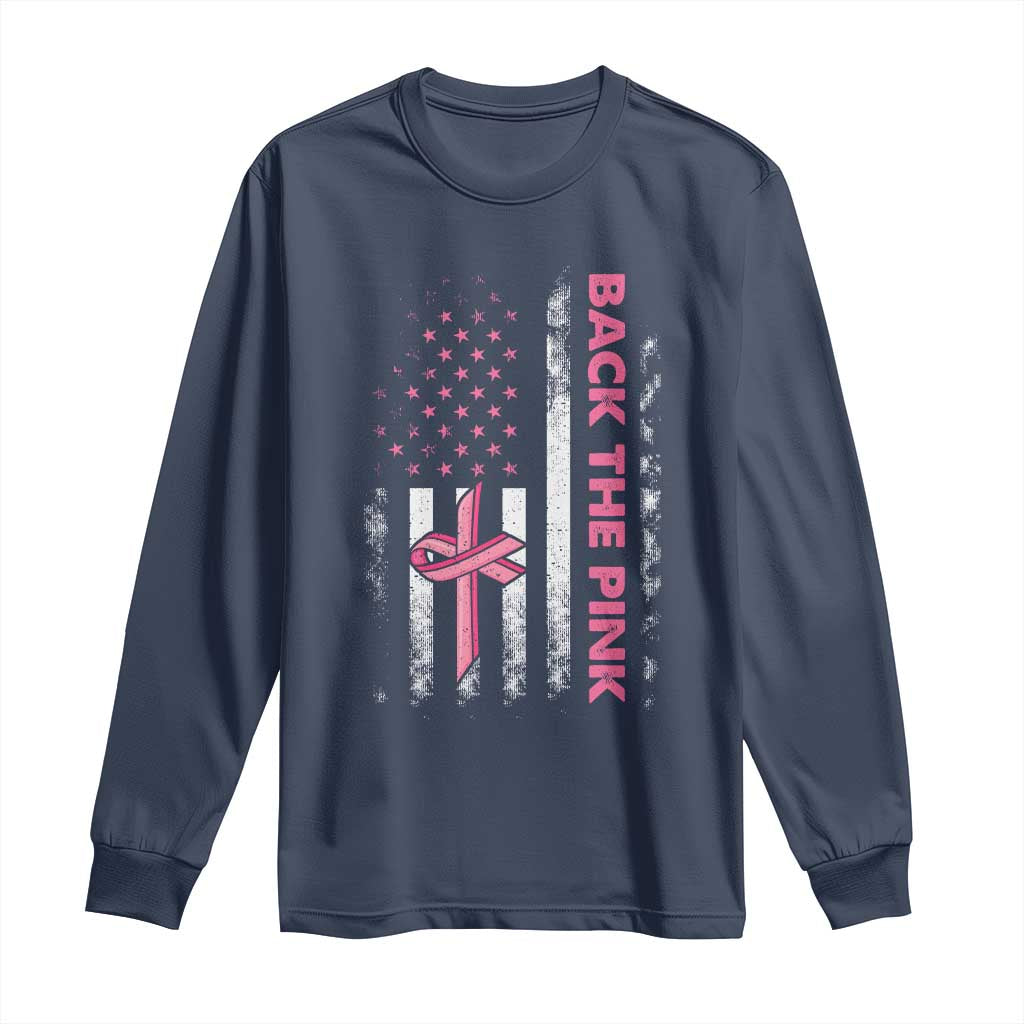 Breast Cancer Awareness Long Sleeve Shirt Back The Pink Warrior American Flag - Wonder Print Shop