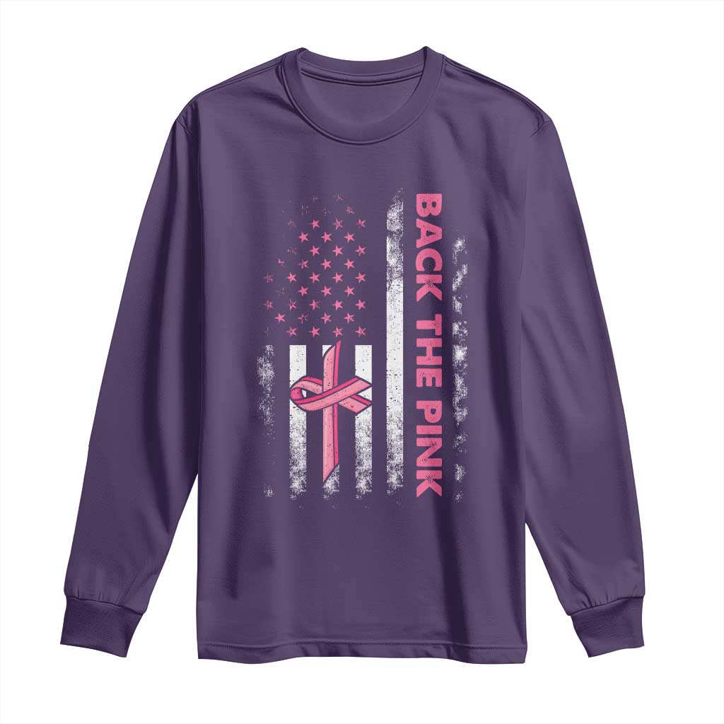 Breast Cancer Awareness Long Sleeve Shirt Back The Pink Warrior American Flag - Wonder Print Shop