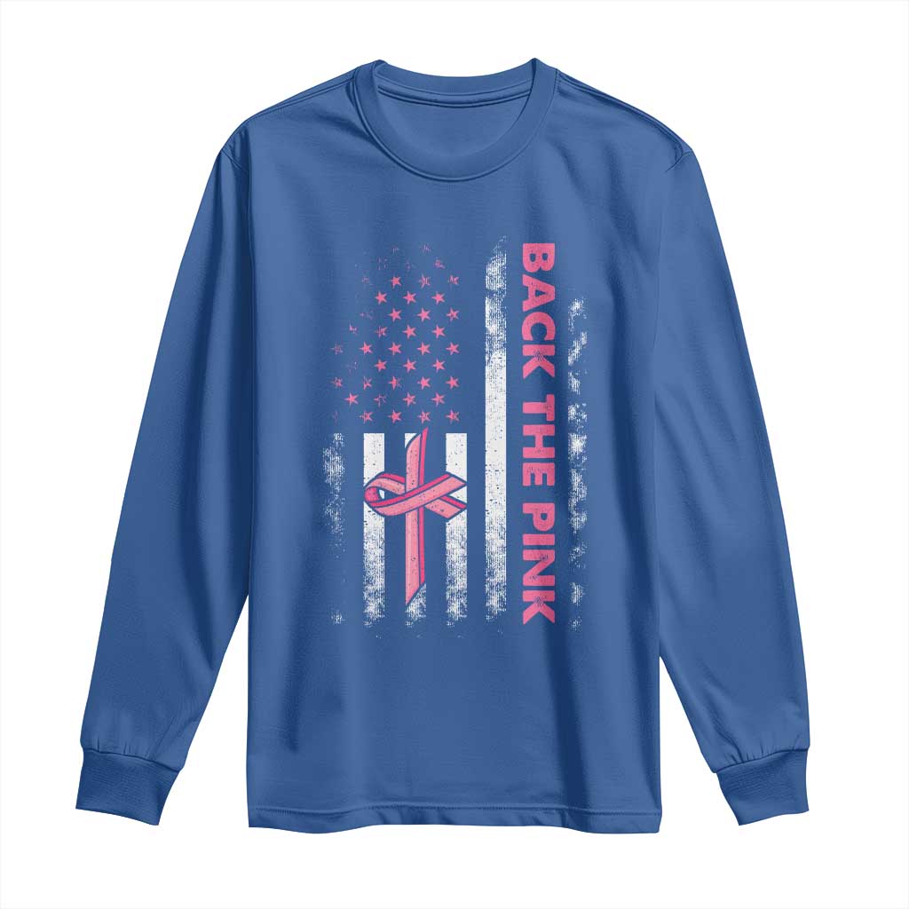 Breast Cancer Awareness Long Sleeve Shirt Back The Pink Warrior American Flag - Wonder Print Shop