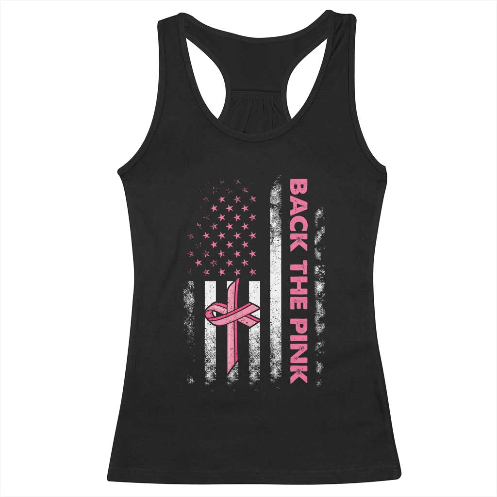 Breast Cancer Awareness Racerback Tank Top Back The Pink Warrior American Flag - Wonder Print Shop