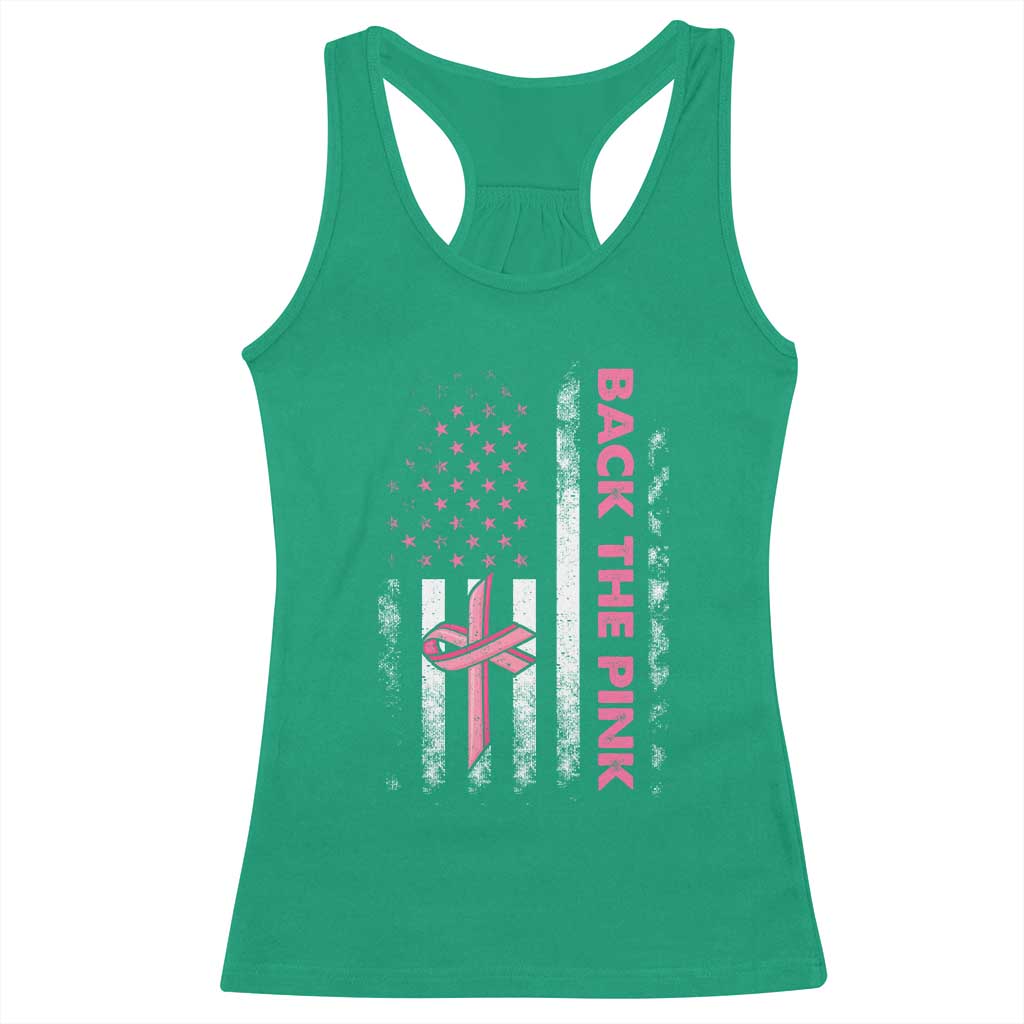 Breast Cancer Awareness Racerback Tank Top Back The Pink Warrior American Flag - Wonder Print Shop