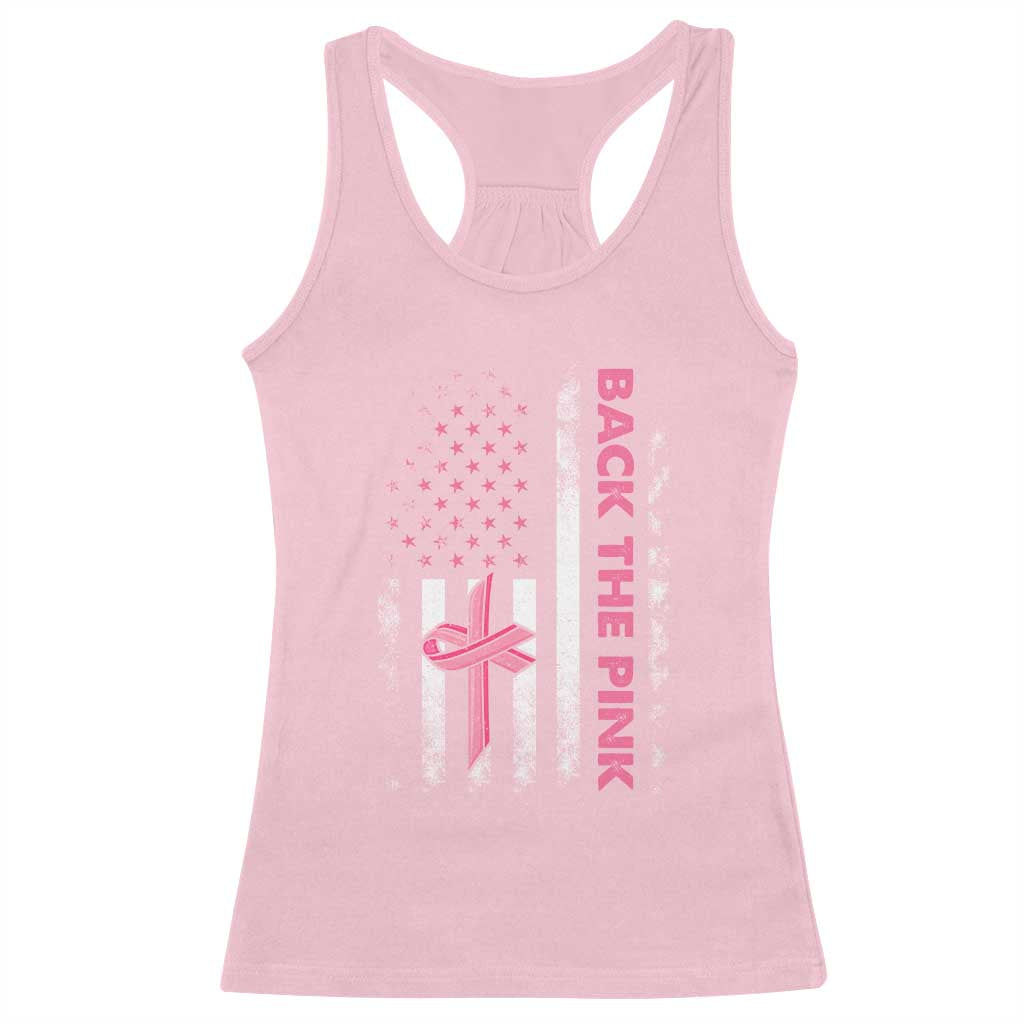 Breast Cancer Awareness Racerback Tank Top Back The Pink Warrior American Flag - Wonder Print Shop