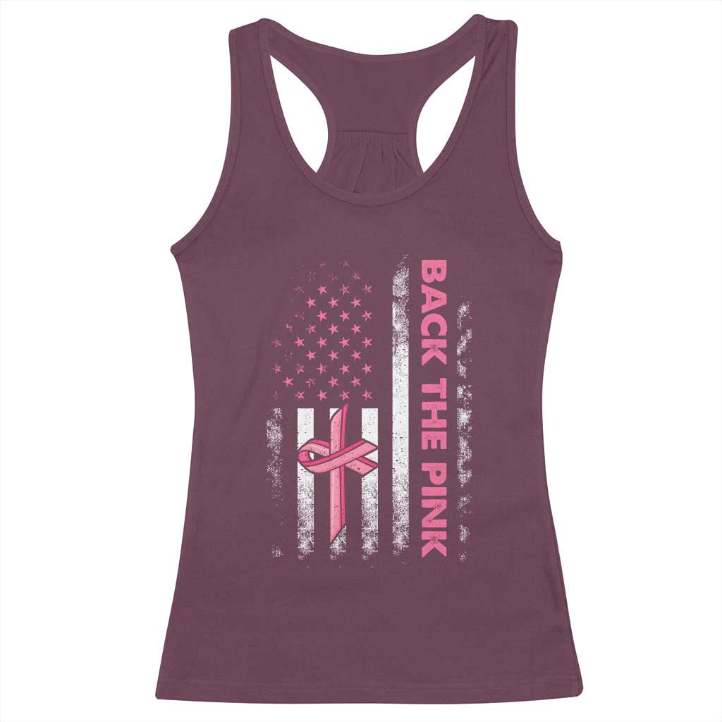 Breast Cancer Awareness Racerback Tank Top Back The Pink Warrior American Flag - Wonder Print Shop