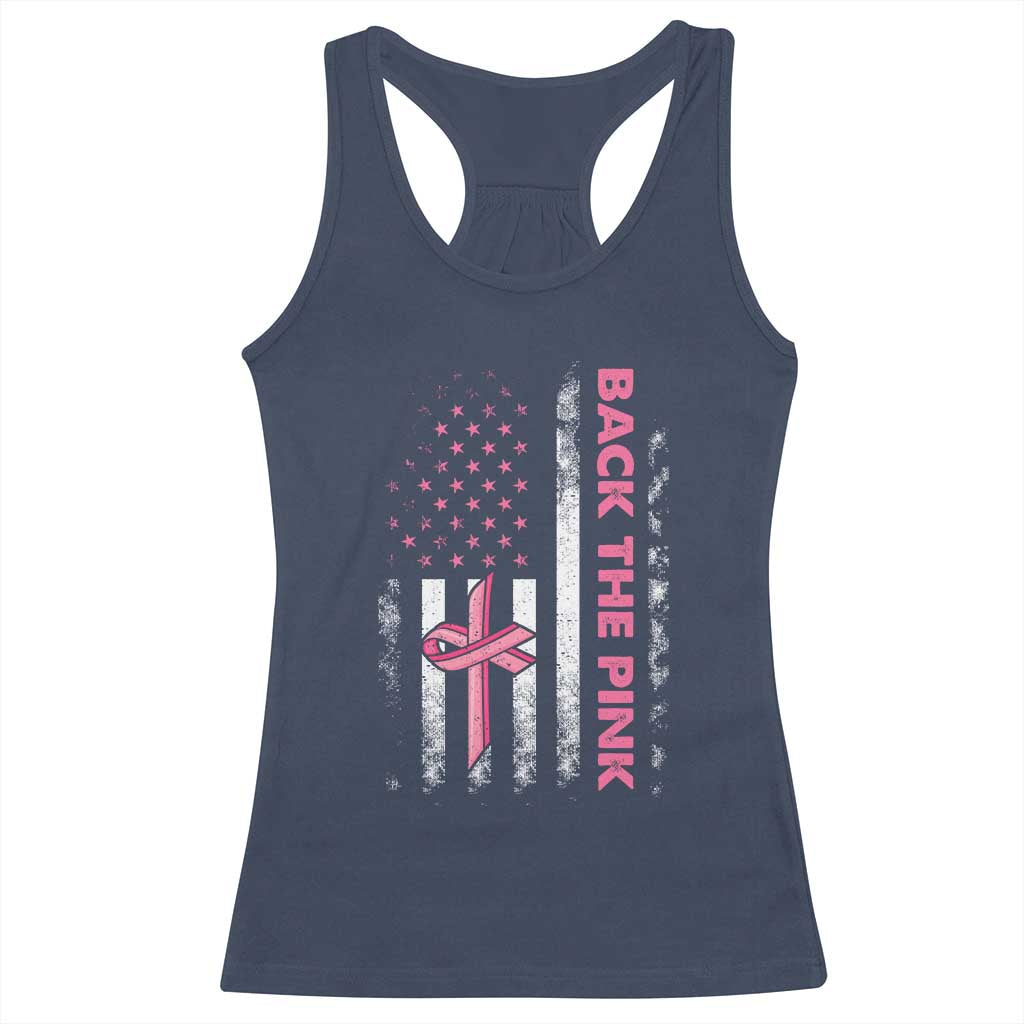 Breast Cancer Awareness Racerback Tank Top Back The Pink Warrior American Flag - Wonder Print Shop