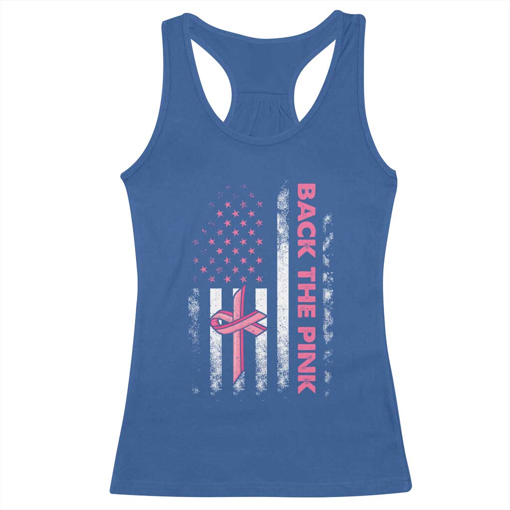 Breast Cancer Awareness Racerback Tank Top Back The Pink Warrior American Flag - Wonder Print Shop