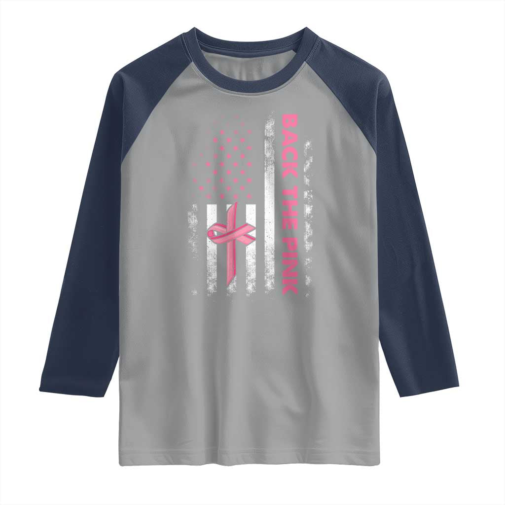 Breast Cancer Awareness Raglan Shirt Back The Pink Warrior American Flag - Wonder Print Shop