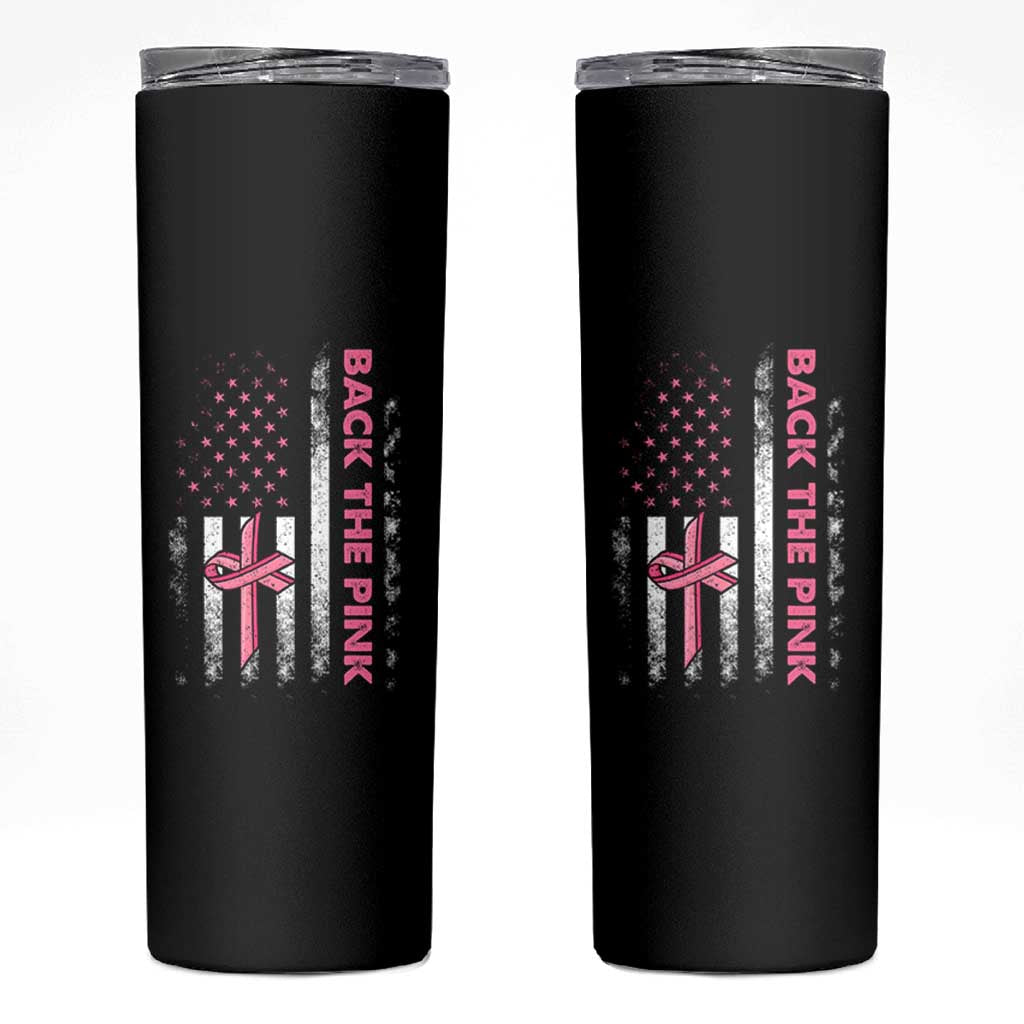 Breast Cancer Awareness Skinny Tumbler Back The Pink Warrior American Flag - Wonder Print Shop