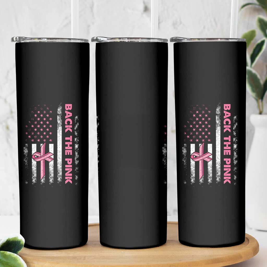 Breast Cancer Awareness Skinny Tumbler Back The Pink Warrior American Flag - Wonder Print Shop