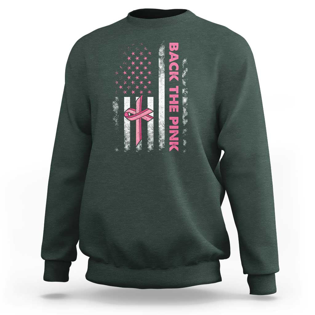 Breast Cancer Awareness Sweatshirt Back The Pink Warrior American Flag - Wonder Print Shop