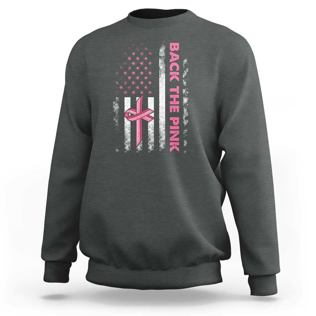 Breast Cancer Awareness Sweatshirt Back The Pink Warrior American Flag - Wonder Print Shop
