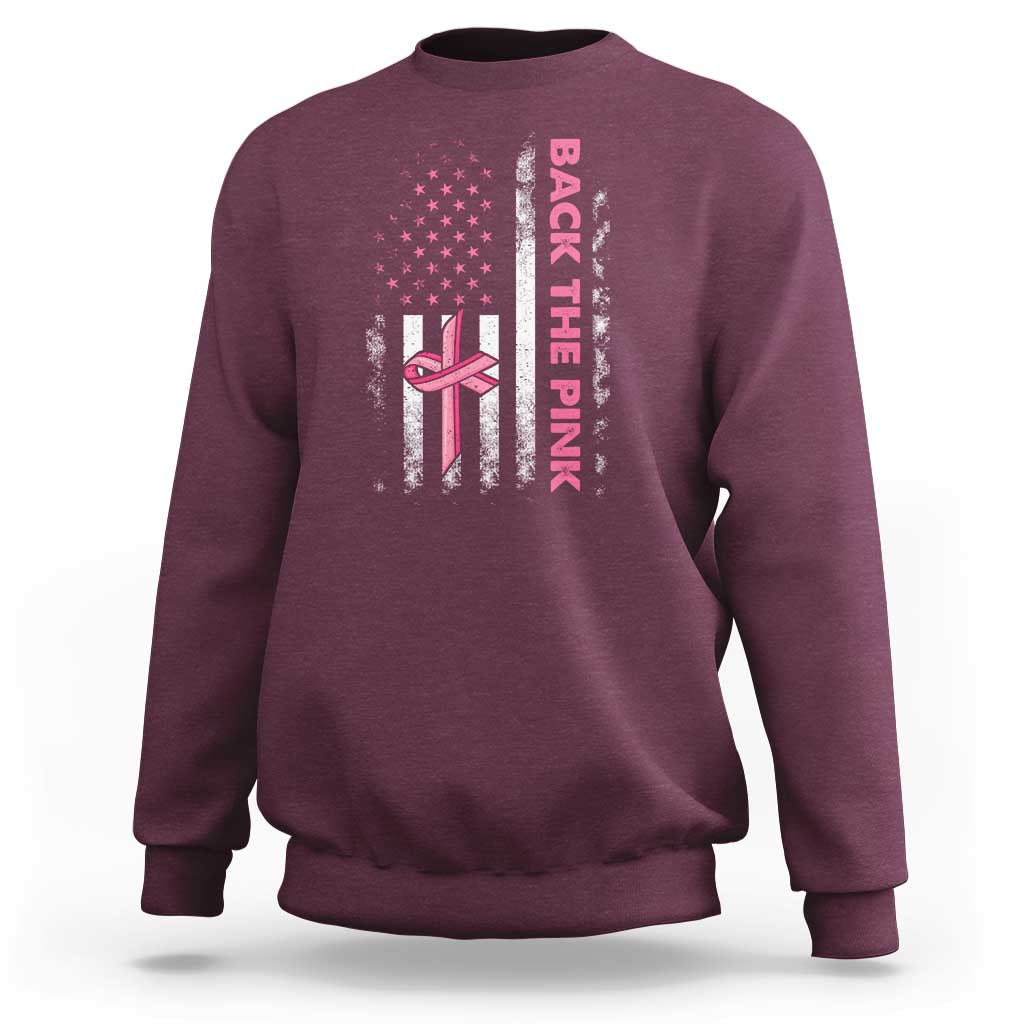 Breast Cancer Awareness Sweatshirt Back The Pink Warrior American Flag - Wonder Print Shop