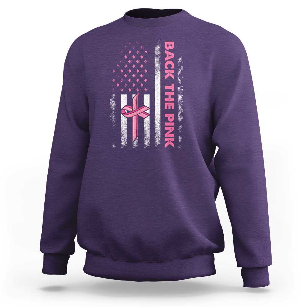 Breast Cancer Awareness Sweatshirt Back The Pink Warrior American Flag - Wonder Print Shop