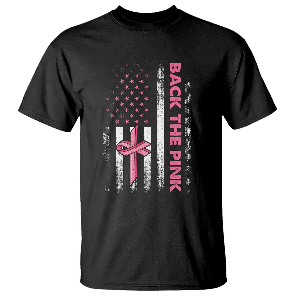Breast Cancer Awareness T Shirt Back The Pink Warrior American Flag - Wonder Print Shop