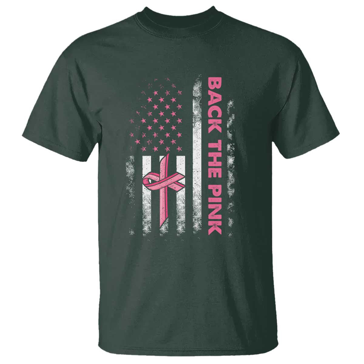Breast Cancer Awareness T Shirt Back The Pink Warrior American Flag - Wonder Print Shop