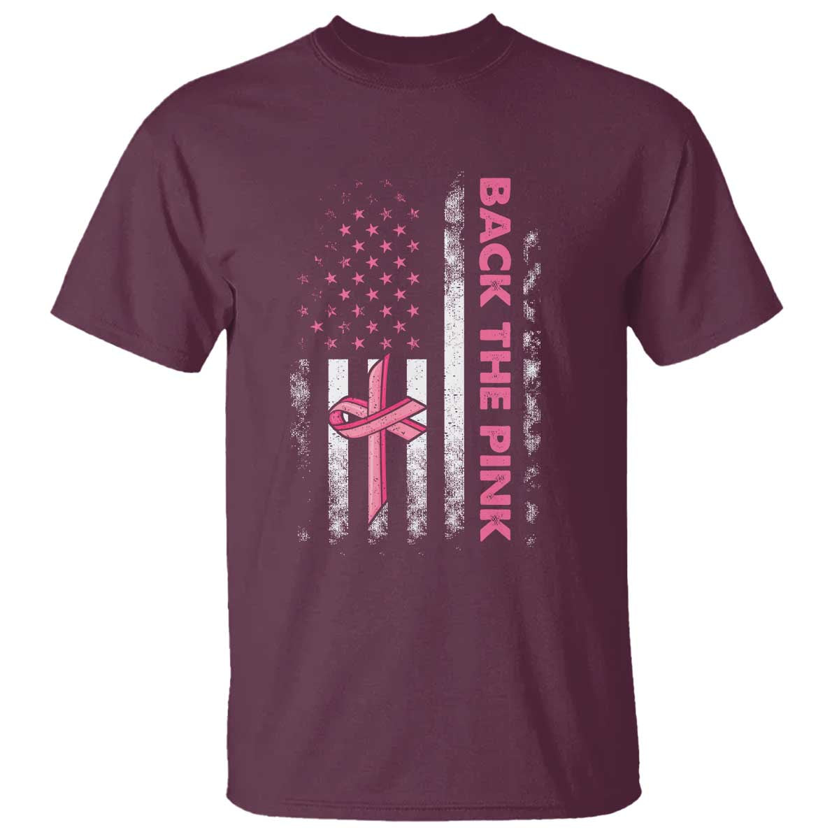 Breast Cancer Awareness T Shirt Back The Pink Warrior American Flag - Wonder Print Shop