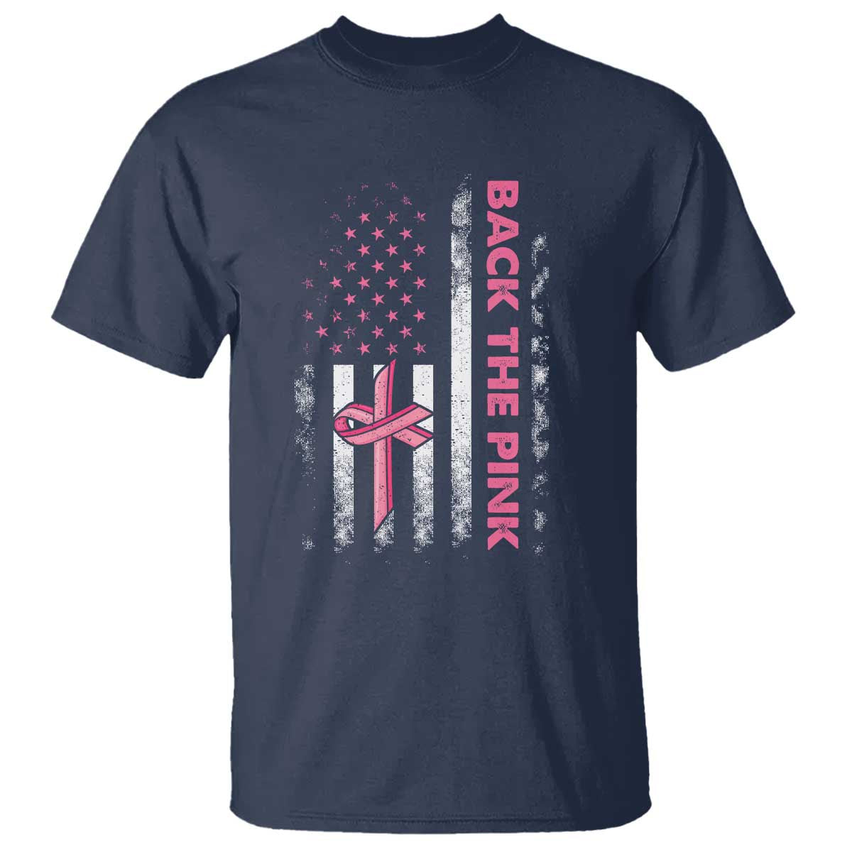 Breast Cancer Awareness T Shirt Back The Pink Warrior American Flag - Wonder Print Shop