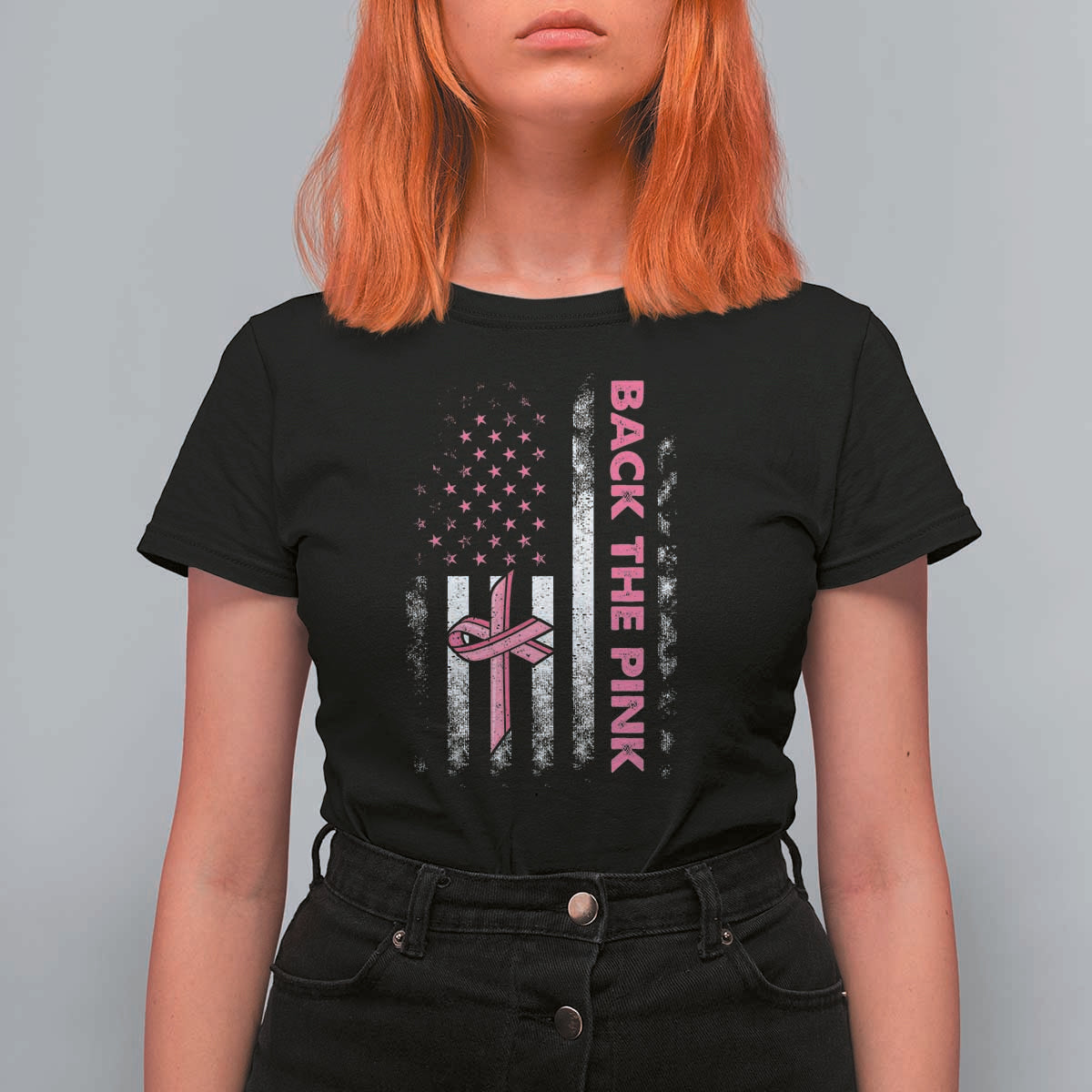 Breast Cancer Awareness T Shirt For Women Back The Pink Warrior American Flag - Wonder Print Shop