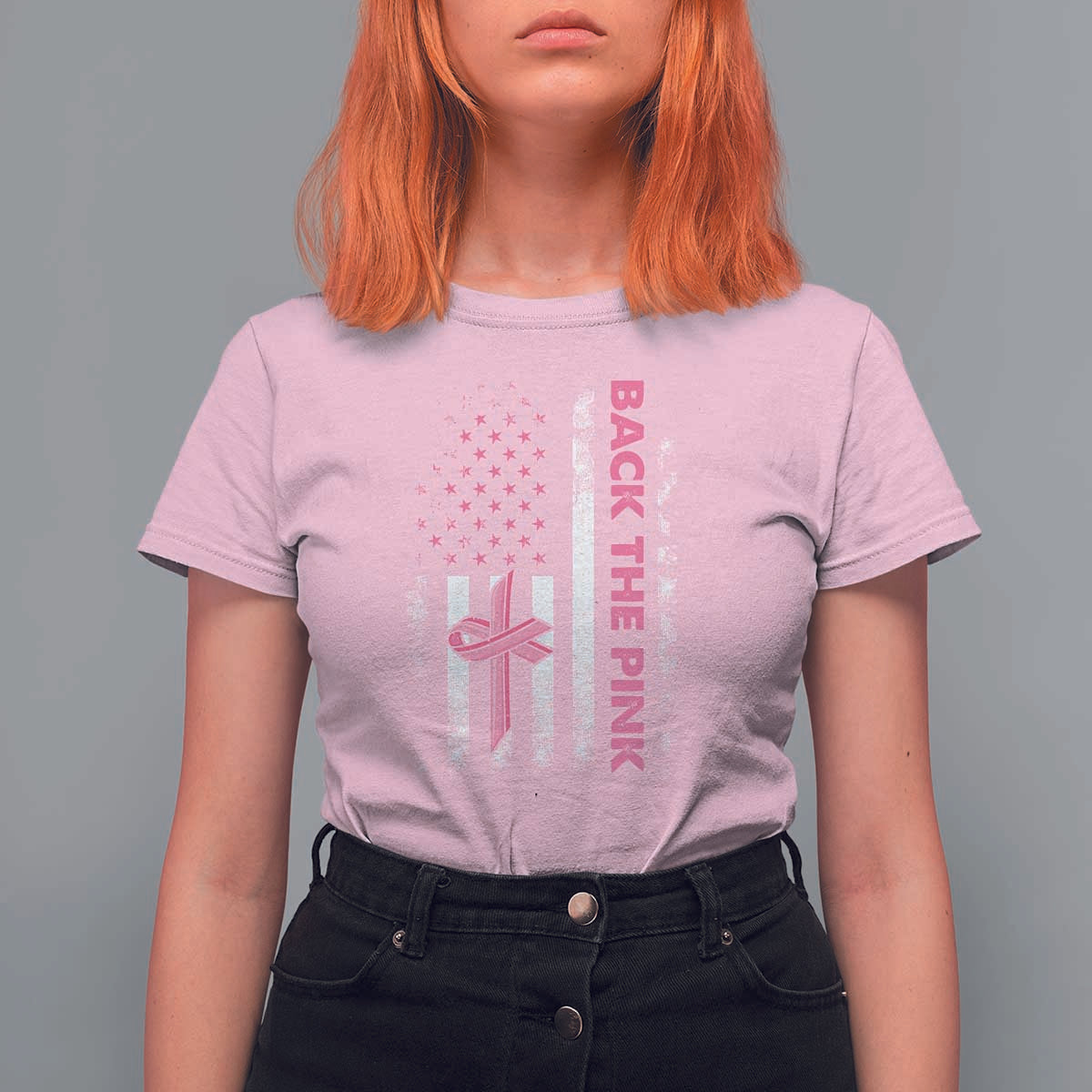 Breast Cancer Awareness T Shirt For Women Back The Pink Warrior American Flag - Wonder Print Shop