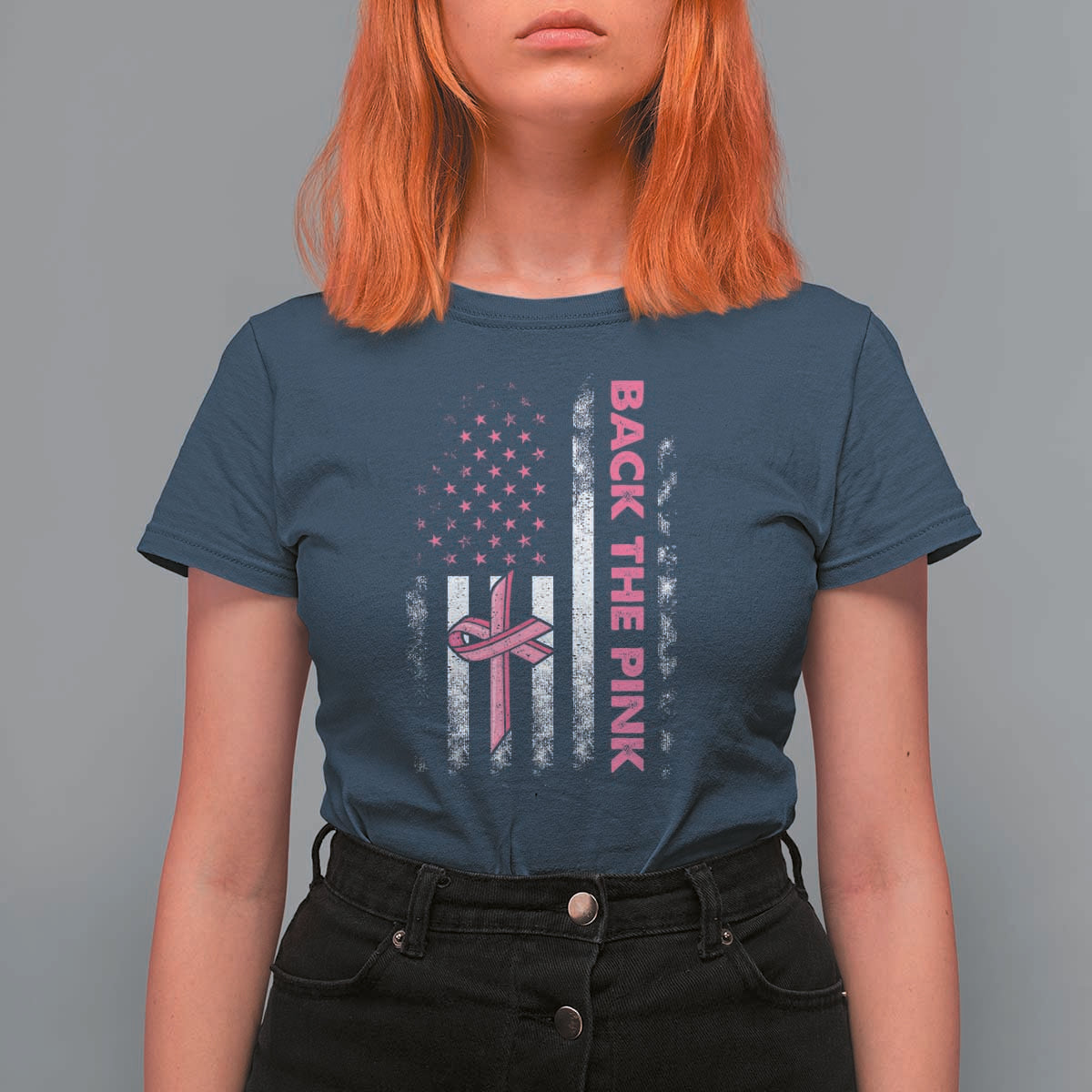 Breast Cancer Awareness T Shirt For Women Back The Pink Warrior American Flag - Wonder Print Shop