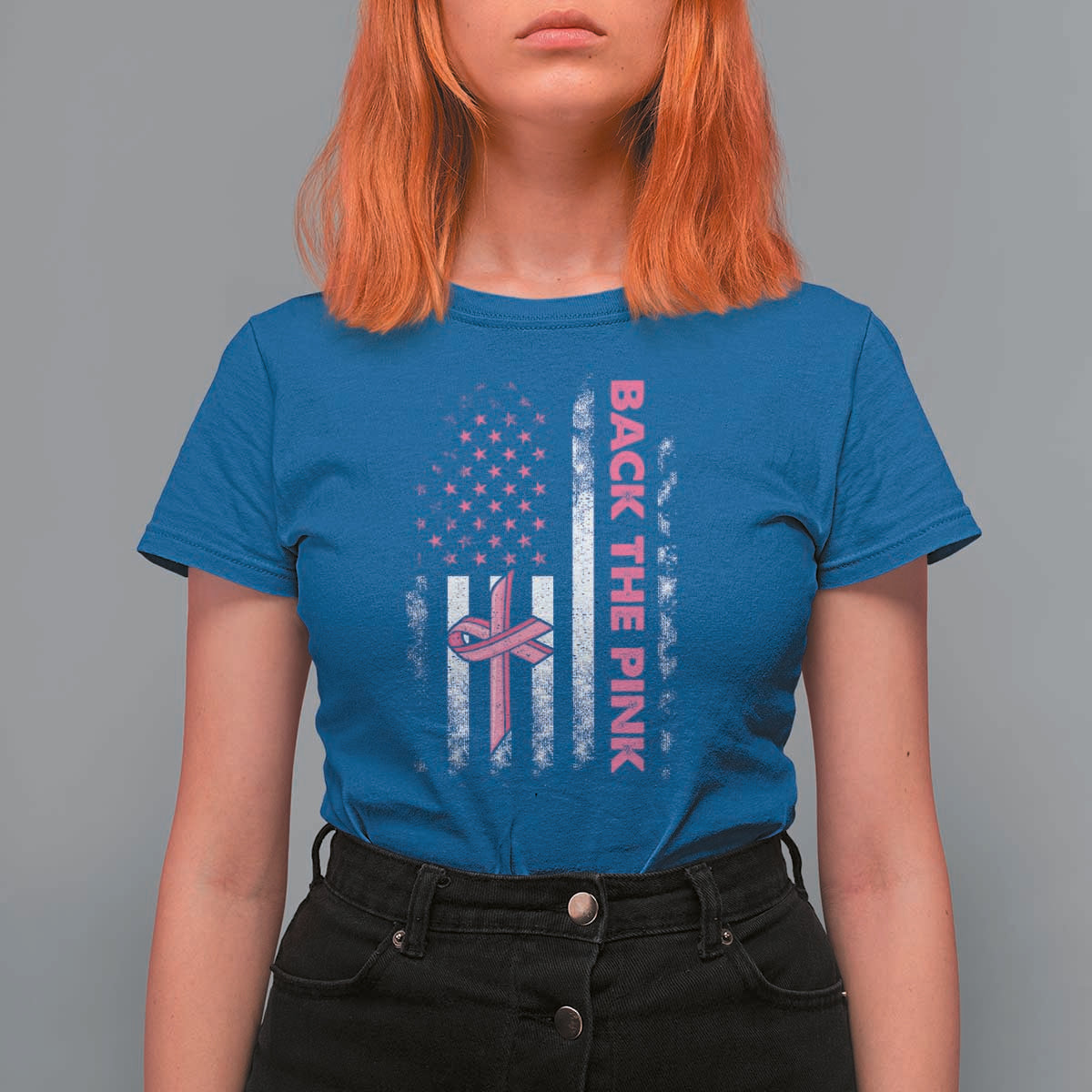 Breast Cancer Awareness T Shirt For Women Back The Pink Warrior American Flag - Wonder Print Shop