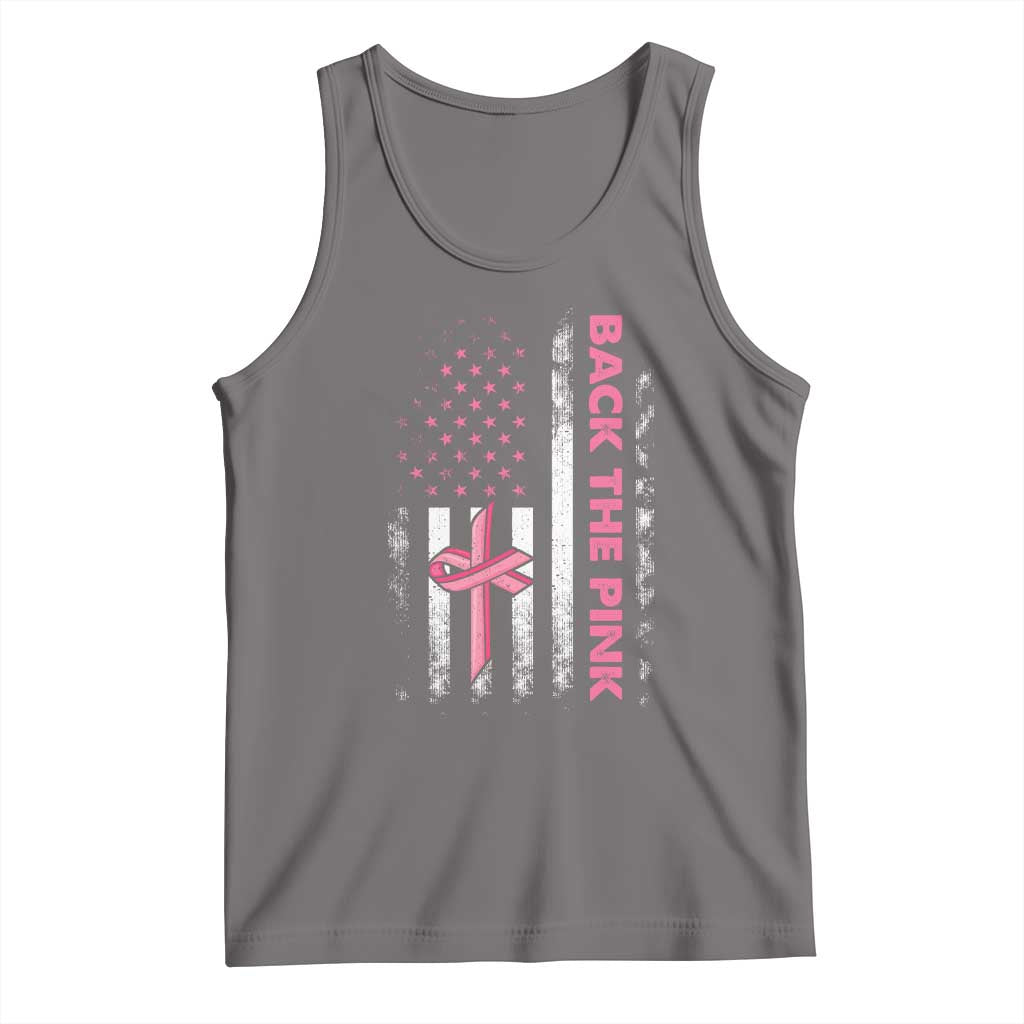 Breast Cancer Awareness Tank Top Back The Pink Warrior American Flag - Wonder Print Shop