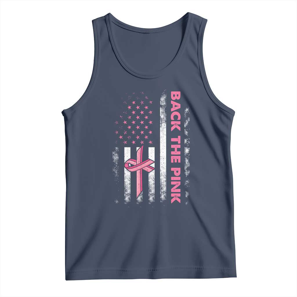 Breast Cancer Awareness Tank Top Back The Pink Warrior American Flag - Wonder Print Shop