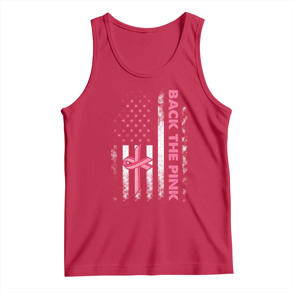 Breast Cancer Awareness Tank Top Back The Pink Warrior American Flag - Wonder Print Shop