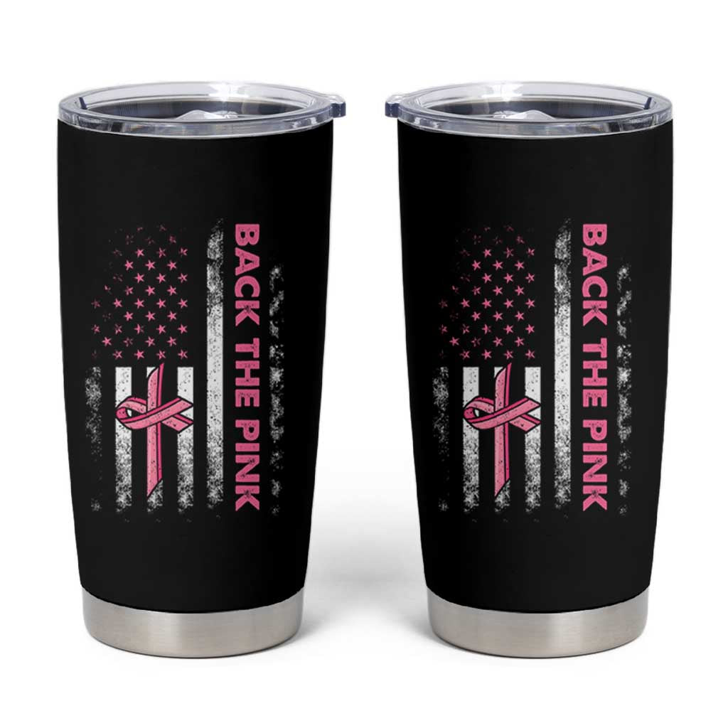 Breast Cancer Awareness Tumbler Cup Back The Pink Warrior American Flag - Wonder Print Shop