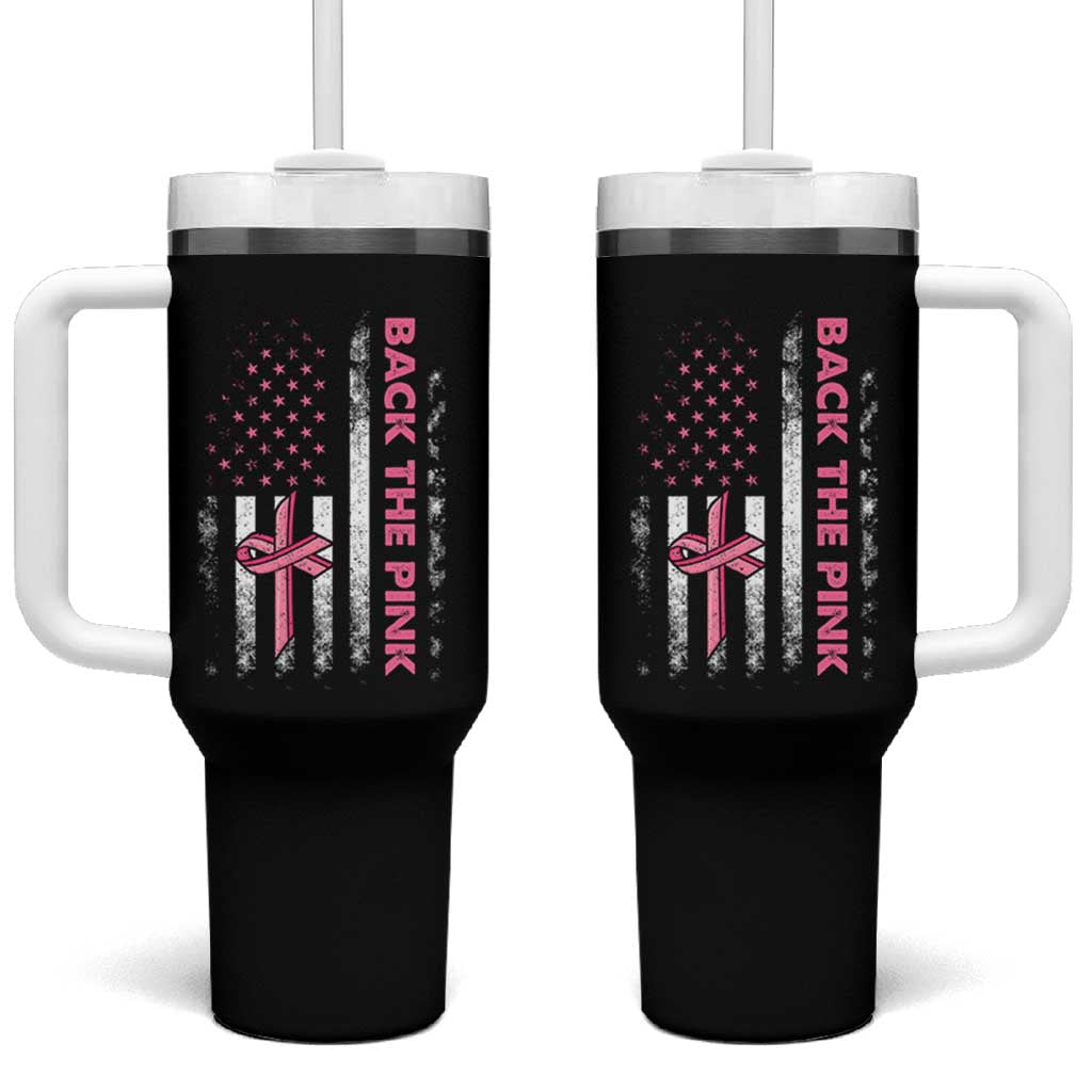 Breast Cancer Awareness Tumbler With Handle Back The Pink Warrior American Flag - Wonder Print Shop