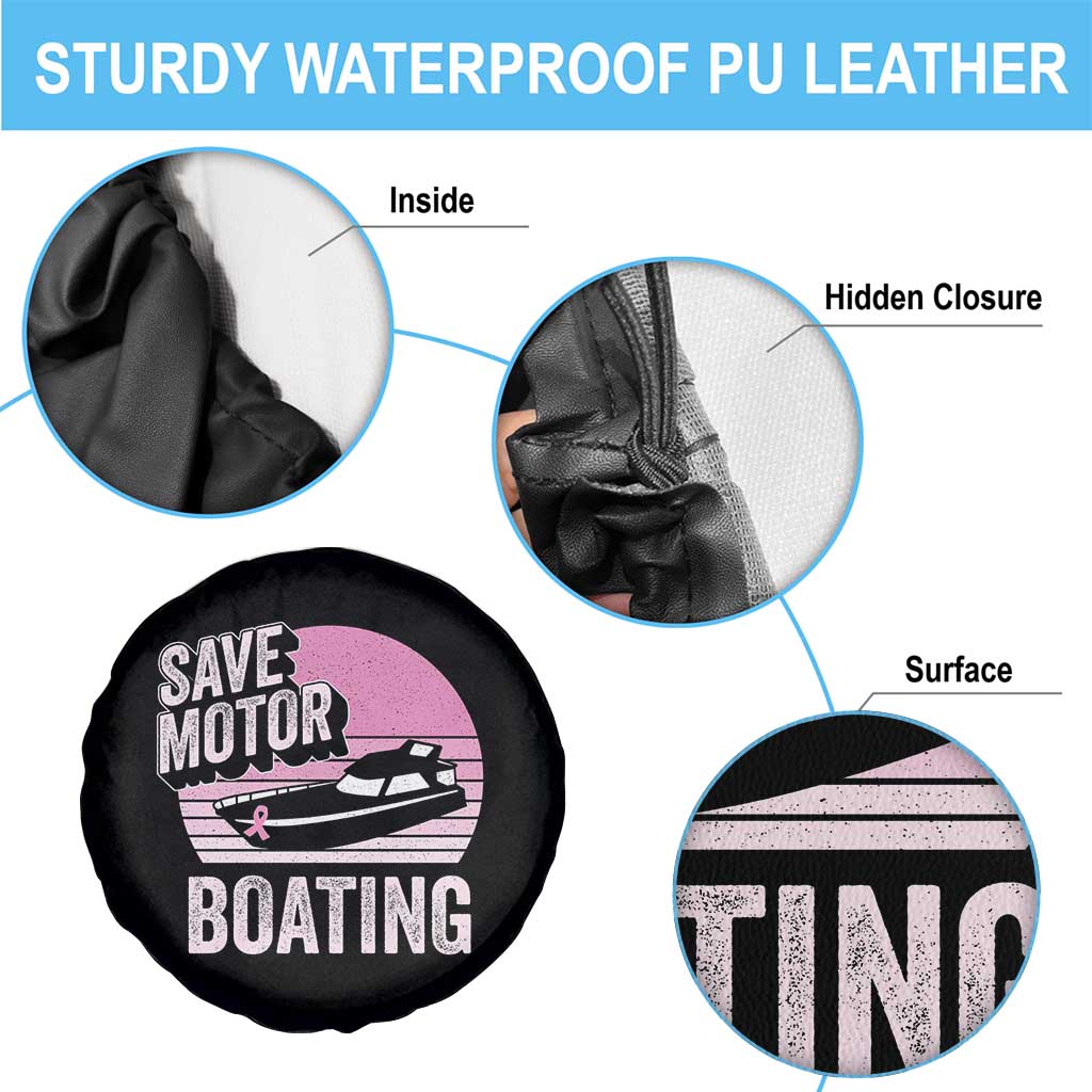 Funny Save Motor Boating Spare Tire Cover Breast Cancer Pink Ribbon - Wonder Print Shop