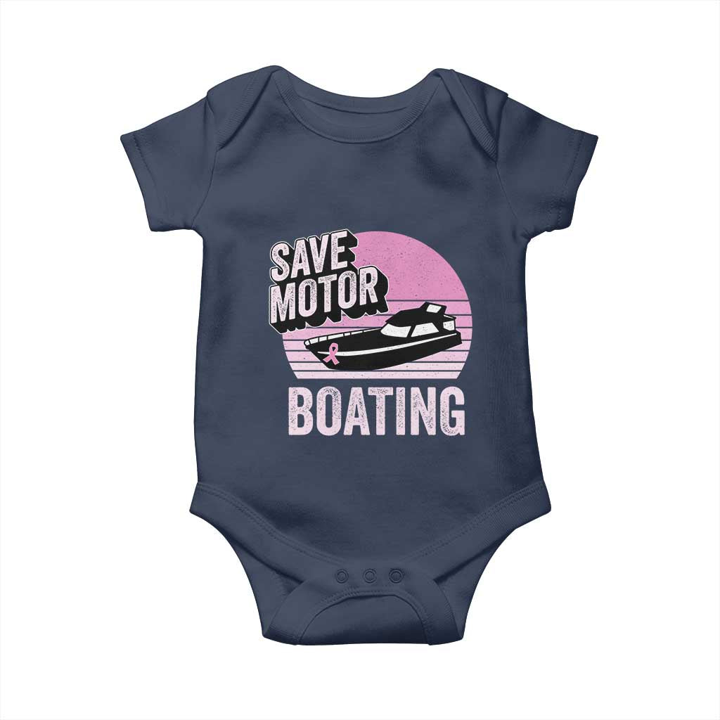 Funny Save Motor Boating Baby Onesie Breast Cancer Pink Ribbon - Wonder Print Shop