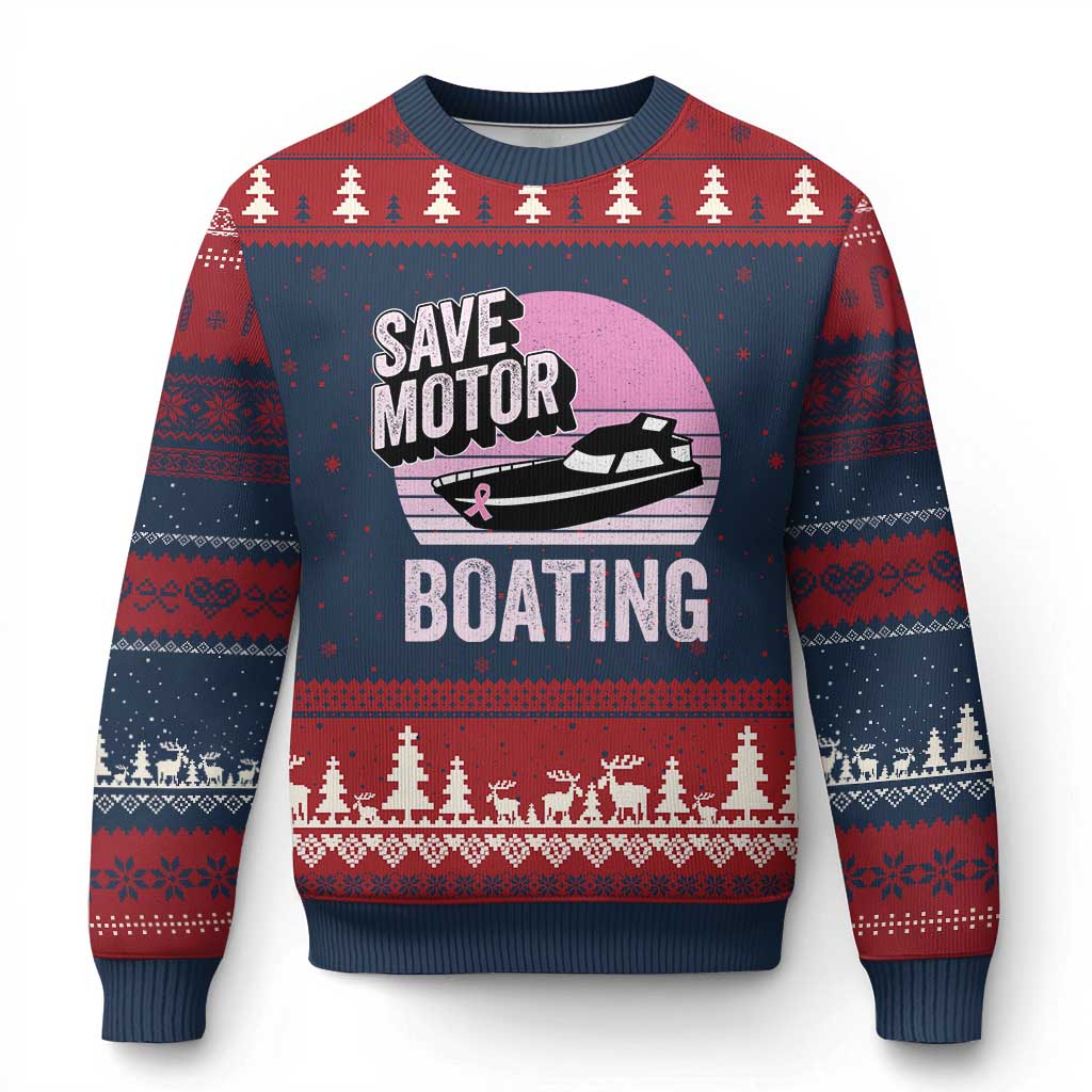 Funny Save Motor Boating Ugly Christmas Sweater Breast Cancer Pink Ribbon - Wonder Print Shop