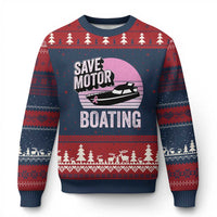 Funny Save Motor Boating Ugly Christmas Sweater Breast Cancer Pink Ribbon - Wonder Print Shop