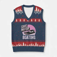 Funny Save Motor Boating V-Neck Knit Sweater Vest Breast Cancer Pink Ribbon - Wonder Print Shop