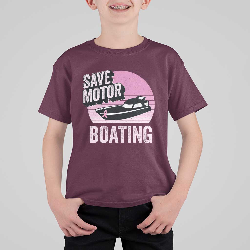 Funny Save Motor Boating T Shirt For Kid Breast Cancer Pink Ribbon - Wonder Print Shop