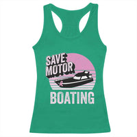 Funny Save Motor Boating Racerback Tank Top Breast Cancer Pink Ribbon - Wonder Print Shop