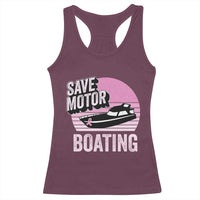 Funny Save Motor Boating Racerback Tank Top Breast Cancer Pink Ribbon - Wonder Print Shop