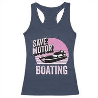 Funny Save Motor Boating Racerback Tank Top Breast Cancer Pink Ribbon - Wonder Print Shop