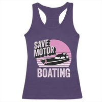 Funny Save Motor Boating Racerback Tank Top Breast Cancer Pink Ribbon - Wonder Print Shop